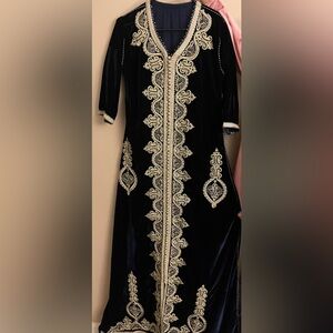 Black and Gold Embellished Long Sleeve Gown